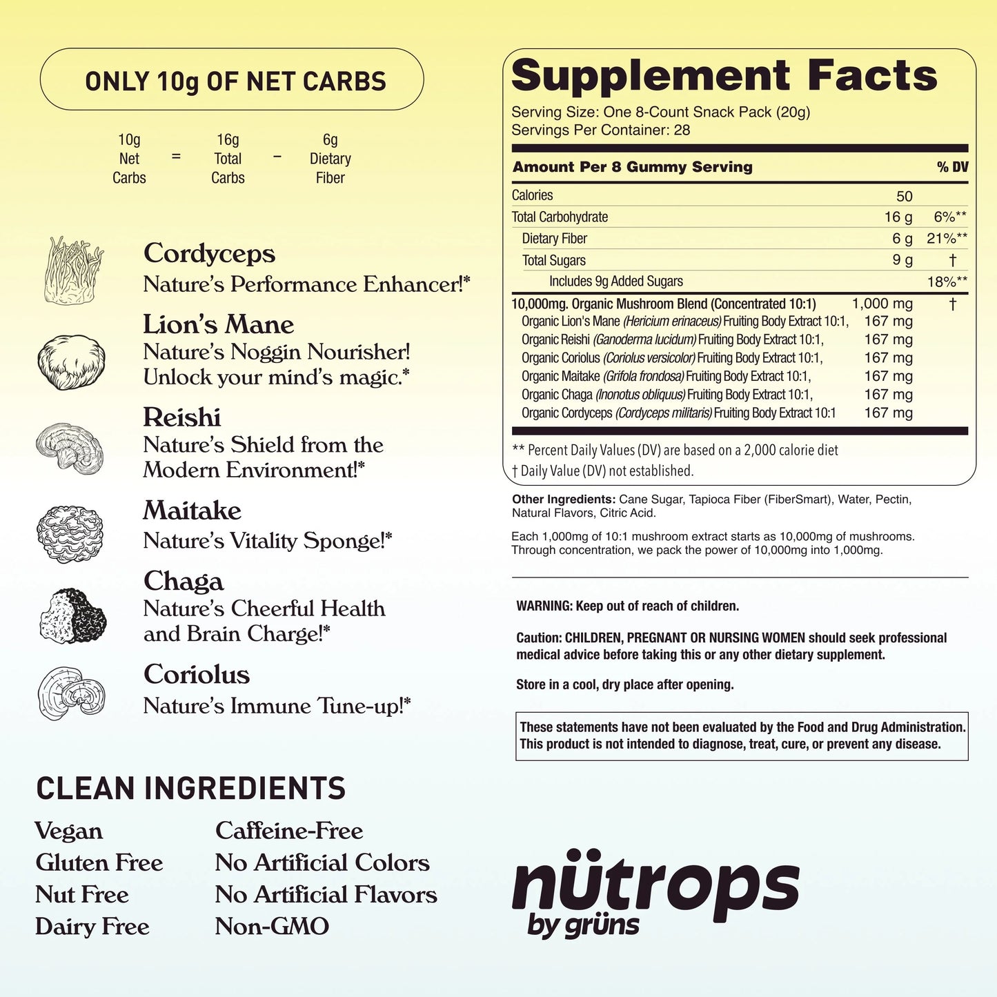 Grüns Nutrops Lions Mane Mushroom Gummies
