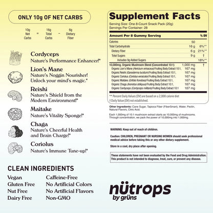 Grüns Nutrops Lions Mane Mushroom Gummies